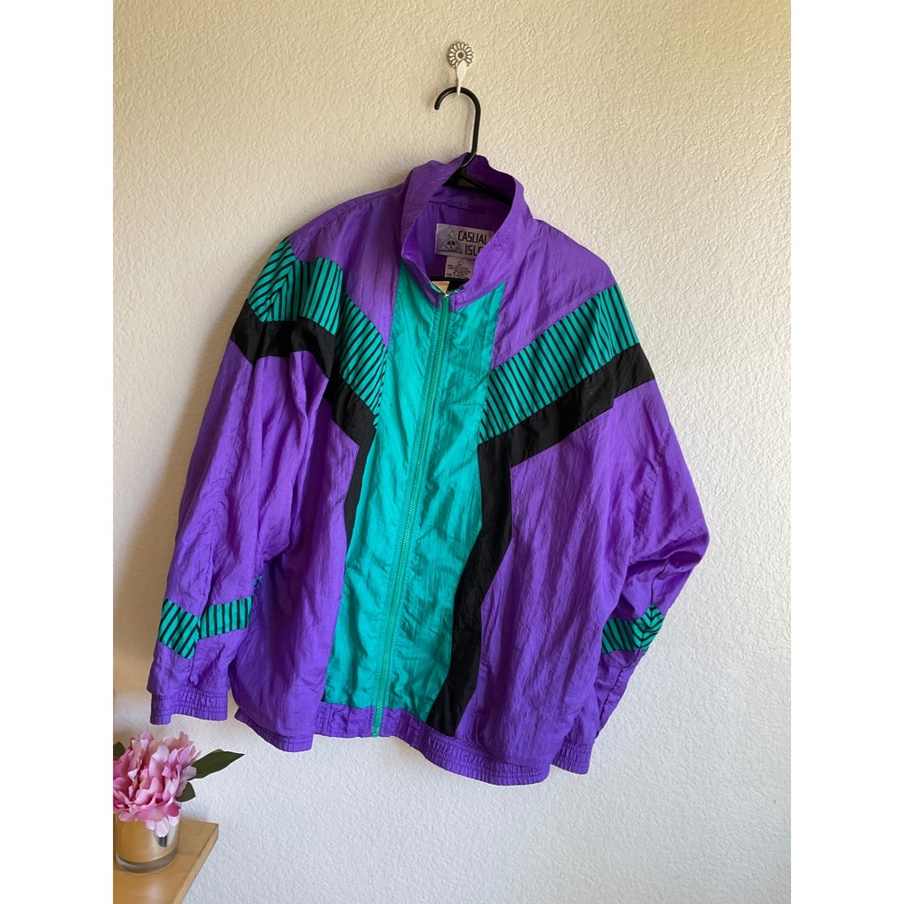 Casual Isle Vintage 80s 90s Windbreaker Jacket Purple Teal Colorblock Large